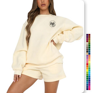 2 Piece Set Sports Cropped Loungewear Crewneck Sweatsuit Sweatshirt With <b>Sweatpants</b> Sportswear <b>Short</b> Sets - Product Image 2