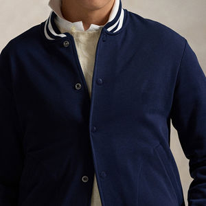 Chaqueta universitaria de lana de algodón 100% de alta calidad para hombre, chaqueta universitaria de hombre de color azul marino sólido con logotipo bordado personalizado - Product Image 6