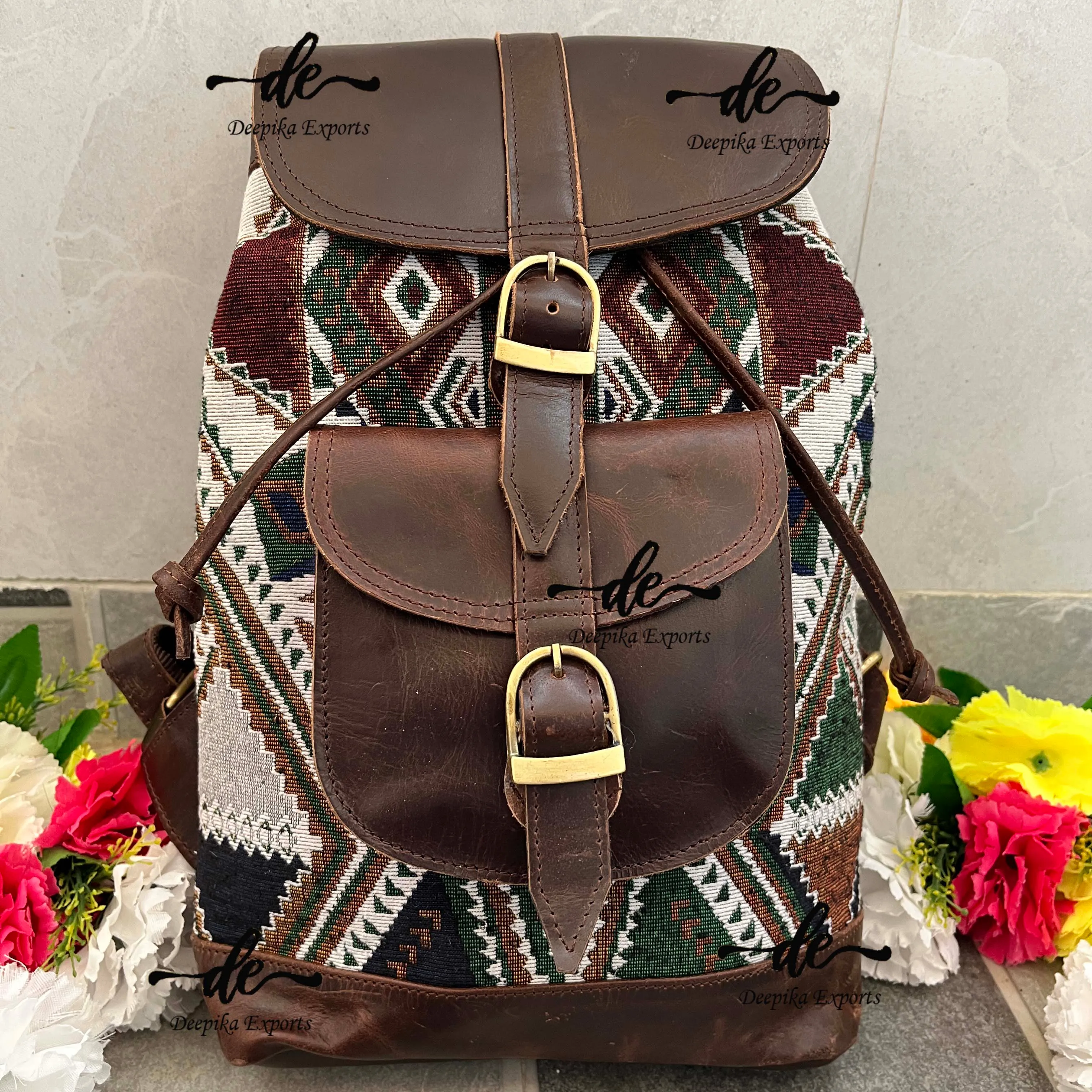 Jacquard Leather Handmade Backpack Real Leather Rucksack Unisex Multi Uses New Design Bag Wholesale Bulk Product