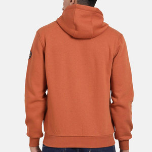 Men's <b>Orange</b> Hooded Pullover Sweatshirt Regular Fit <b>Fleece</b> Knitted Solid Color Front Logo Digital Printing Autumn Wear - Product Image 5