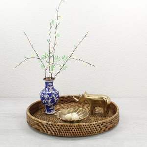 Bandeja de servicio de ratán redonda vietnamita tejida a mano duradera precio barato asas de transporte para fruta café té decorativo hecho a mano - Product Image 4