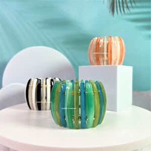 2025 Luxury New Arrival D-Shape 3 Tone Orange White Resin Bead Stretch Wide <b>Bracelets</b> Brass Inlay <b>Fashion</b> <b>Wrap</b> <b>Bracelets</b> - Product Image 5