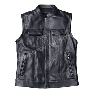 Nouveau Gilet de Moto en Cuir Véritable pour Sports de Plein Air, Veste Sans Manches Multi-Poches pour Hommes, Gilet en Cuir de Vachette - Product Image 1