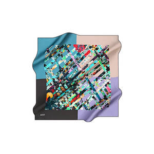 Vintage Designer Turquoise Silk Square Scarf with Geometric Pattern - Product Image 2