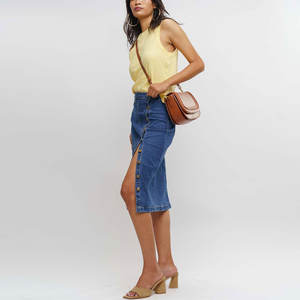 Affordable Price Regular Fit <b>Midi</b> Women Denim <b>Skirts</b> Trendy Regular Fit <b>Midi</b> Women Denim <b>Skirts</b> - Product Image 3