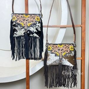 Elegant Vintage <b>Large</b> Capacity Women's Hand Tooled Cowhide Leather Fringe Crossbody Shoulder Bag Luxury Sunflower Design Handbag - Product Image 1