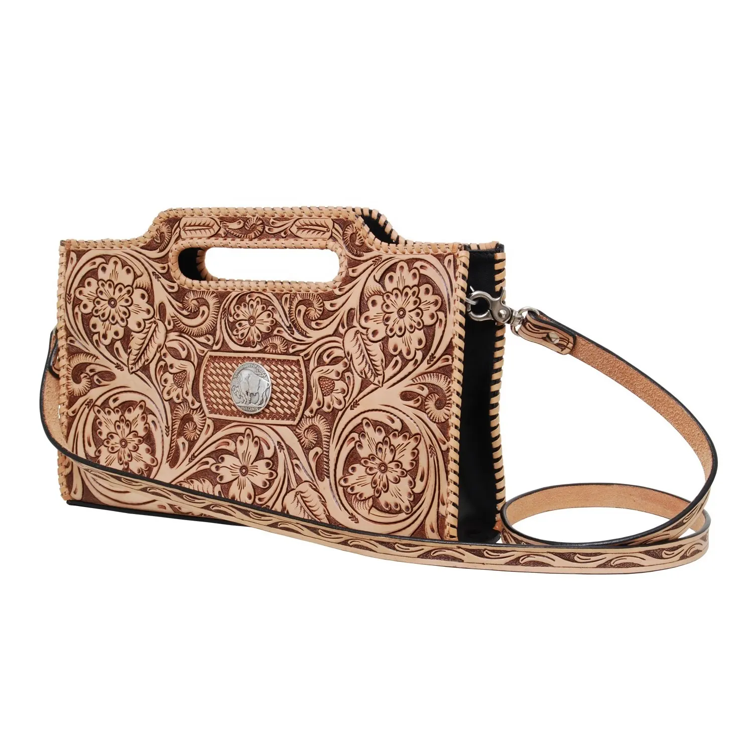 Top Seller Cowgirl Ranch Horse Cow Leather Clutch Bag With Fully Hand Tooled Wholesale Manufacturer Rodeo International