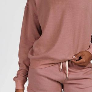 Sudadera de alta calidad para mujer, algodón liso, Color sólido, hombro caído, logotipo personalizado, cuello redondo, sudadera de manga larga para mujer - Product Image 3