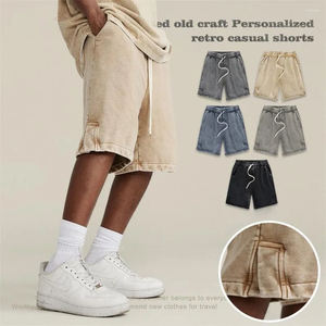 กางเกงขาสั้นผ้าดิบสำหรับผู้ชายกางเกงขาสั้นลำลองกรดซักได้สำหรับฤดูร้อน - Product Image 4