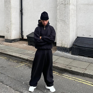 Set Tuta Personalizzata Oversize Due Pezzi in Tessuto Pesante <span class=keywords><strong>con</strong></span> Felpa Pullover <span class=keywords><strong>con</strong></span> <span class=keywords><strong>Cappuccio</strong></span> e Pantaloni Larghi a Gamba Ampia - Product Image 6