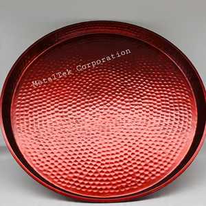 Bandeja de servicio de aluminio martillado redondo Premium, bandejas de comedor modernas de diseño elegante y duradero decorativo multiusos de gran tamaño - Product Image 5