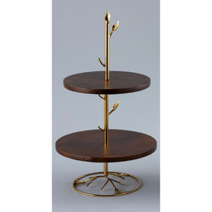 Soporte para servir pasteles de diseño maravilloso Soporte para pasteles de madera de primera calidad con diseño floral de metal dorado para uso en restaurantes de hoteles - Product Image 5