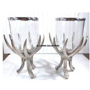 Bougeoir décoratif de concepteur en aluminium doré de pot de bougie d'ouragans de salon avec la cheminée en verre décorative - Product Image 2