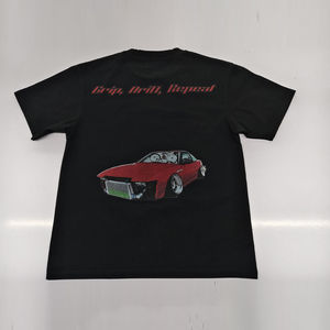 T-shirt tricoté ample à manches courtes pour homme, 100 % coton teint, imprimé voiture, style hip-hop urbain, nouvelle collection tendance été, vente en gros - Product Image 3