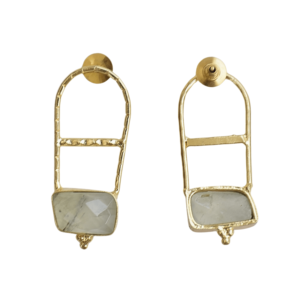 Boucles d'oreilles tendance en laiton, design pierre naturelle brute, texture laiton mat, pièce unique et élégante, parfaites pour l'exportation - Product Image 3