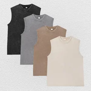 Venta al por mayor de ropa de marca personalizada Heavyweight 300 Gsm Plain Acid Men's T-Shirts Washed Out - Product Image 2