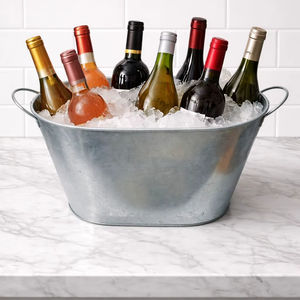 Trending Ice Bucket Beverage Chiller <b>Tub</b>, Heavy Duty Oval <b>Galvanized</b> Iron, Silver - Product Image 6