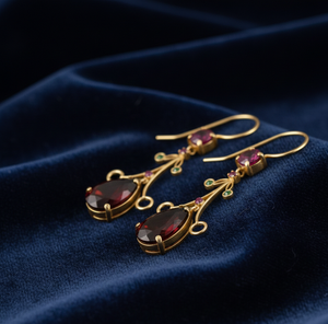 Pendientes llamativos de 5 pulgadas con circonita cúbica roja, plata de ley 925, chapados en oro de 18 quilates, 12g, joyería con piedras preciosas a precio de mayorista - Product Image 1