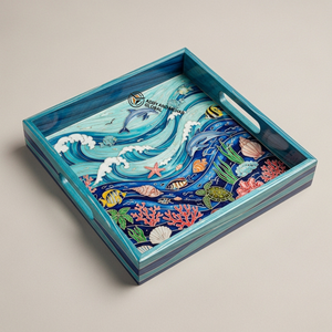 Plateau de service en bois artisanal de luxe en gros, art de la meena, dauphin de l'océan, fait à la main, écologique, biodégradable, durable, Inde, maison - Product Image 1