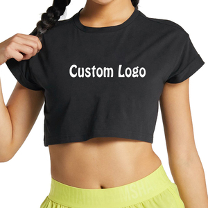 Camiseta de gimnasio de algodón ajustada de secado rápido para mujer Camiseta de entrenamiento recortada ecológica con ajuste holgado Personalizado Opciones OEM al por mayor - Product Image 2
