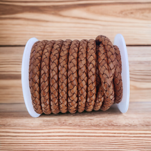 Cordon bolo en cuir de vachette tressé fait main, couleur Tan, Tailles 3mm-12mm, Accessoires essentiels pour la fabrication de bijoux, Tendance, 6mm inclus - Product Image 2