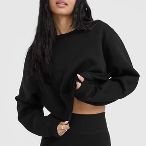 Sudadera con capucha de algodón para mujer Entrenamiento ligero Deportes Cuello redondo Crop Top Sudadera recortada casual,streetwear,Drop Shoulder,Knitted - Product Image 1