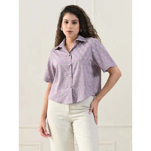 Top de Algodón Jaipuri Lavanda con Tirantes Finos, 100% Estampado a Mano, Botones Vintage, Estilo Boho Tejido, Look Casual Chic para Oficina - Product Image 3