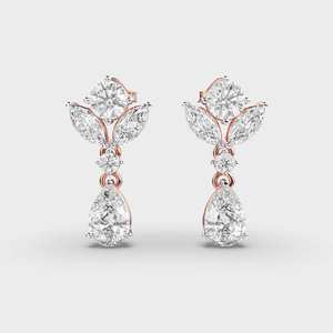 ต่างหูเม็ดเพชรห้าเม็ดทำจากแล็บประดับ2.0 + 2.0 CTW ทรงลูกแพร์ - Product Image 3