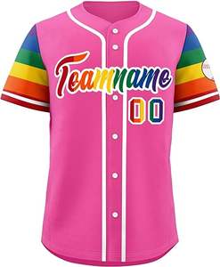 Camiseta de Béisbol Rosa Sublimada Personalizada con Ribete de Manga Arcoíris, Uniforme de Equipo Suave con Botones - Product Image 1