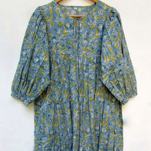 Meilleure vente blanc Violet coton lavable bouton imprimé fleuri manches longues bloc imprimé niveau décontracté Vintage a-ligne longueur au genou - Product Image 1