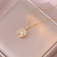 Collier Fleur de Zircon Rotatif Élégant en Acier Titane, Nouveau Design, Pendentif Tendance pour Femme, Style Célébrité Internet