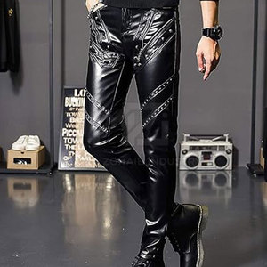 High Quality Casual Wear Men Leather <b>Pants</b> Solid Color Top Selling Streetwear Men Leather <b>Pants</b> - Product Image 2