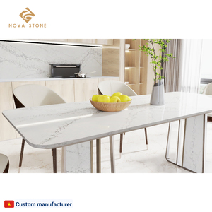 Table de salle à manger en quartz limite de fatigue supérieure Ella White Carrara Quartz Flame Resistance Condo Kitchen Project Table à manger - Product Image 2