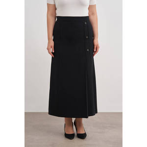 Jupe midi à imprimé floral en noir, tricot confortable, taille empire, style coréen vintage et élégant - Product Image 2