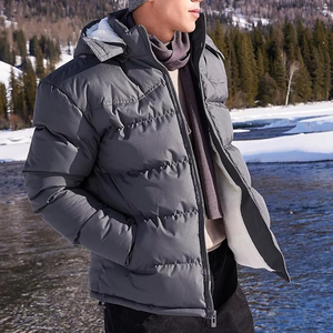 Blouson d'hiver matelassé léger pour homme, style universitaire, imperméable, respirant, coupe-vent, avec capuche et lettres en toile - Product Image 3