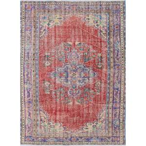 Tapis en laine noués à la main de grande taille, style vintage, motif médaillon rouge et orange, pour salon ou couloir - Pae-2857 - Product Image 1