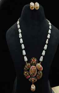 Jewelry Set Meenakari Austrian Stone <b>Pearl</b> Necklace Jewellery Fashion Gemstone Necklaces Wholesale Custom Jewelry - Product Image 4