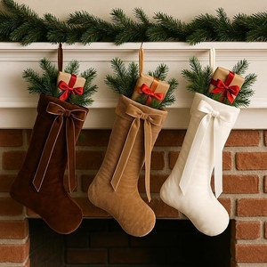 Chaussette de Noël rétro en velours de 18 pouces avec nœud en <span class=keywords><strong>daim</strong></span>, idéale pour la cheminée de la maison et comme cadeau de fête - Product Image 1