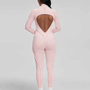 Combinaison de sport personnalisée à compression, body de yoga, manches longues, dos nu, combinaison de sport zippée sur le devant, combinaison de fitness pour la salle de sport - Product Image 5