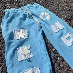 Custom Heavy Streetwear Fleece <b>Joggers</b> Graphic Vintage Distressed Acid Wash Puff Print <b>Stacked</b> Sweatpants Skinny Winter Sweat - Product Image 2