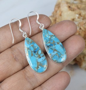 Pendientes de cobre turquesa, pendiente de gancho de piedras preciosas de Plata de Ley 925, piedra natal de diciembre, joyería hecha a mano, regalo en forma de pera para ella - Product Image 2