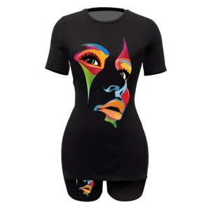 <b>Women</b> Winter Solid Sportswear <b>Short</b> Sleeve Oversized T-Shirt and <b>Biker</b> <b>Shorts</b> Two Piece Set 100% Cotton - Product Image 3