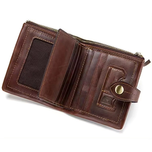 <b>Men's</b> High Quality Genuine Full Grain <b>Leather</b> Short Wallet Luxury Logo Zipper Vintage Striped Design Handmade Premium Longevity - Product Image 4