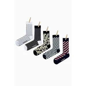 Unisex 5-Pack Colorful Old School Patterned <b>Socks</b> <b>Black</b> and White Digital Printed - Product Image 1