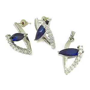 Parure de bijoux en argent et saphir pour femme, collier et boucles d'oreilles en diamant taille marquise pavé, style géométrique de luxe pour mariage - Product Image 2
