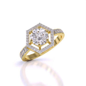 Anillo de Diamante Solitario Vintage con Halo Hexagonal y Corte Redondo, 1.00 Ct, Color F, Claridad VS, Diamante Cultivado en Laboratorio, en Oro de 14K, para Uso Diario, Regalo - Product Image 4