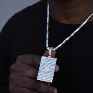 Pendentif Hip Hop de luxe en moissanite taille baguette VVS, serti de pierres, plaqué or, argent 925, bijoux brillants, design Ace de poker - Product Image 4