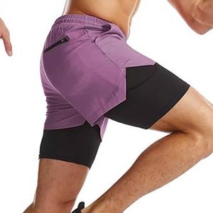 Short de gymnastique pour hommes avec fermeture éclair 9 "Short de basket-ball athlétique entraînement séchage rapide doublure légère Stretch 2 en 1 Short d'entraînement - Product Image 3