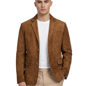 Blazer de Cuero Genuino Color Marrón para Hombre, Estilo Casual, Cuello Camisero, Cierre de un Solo Botón - Product Image 5