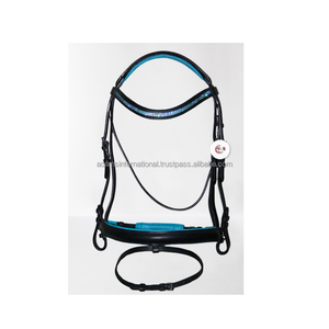 Bride de cheval rembourrée en cuir véritable, collier de tête réglable en vrac pour l'équitation, équipement de course cavalier, vente en gros - Product Image 3